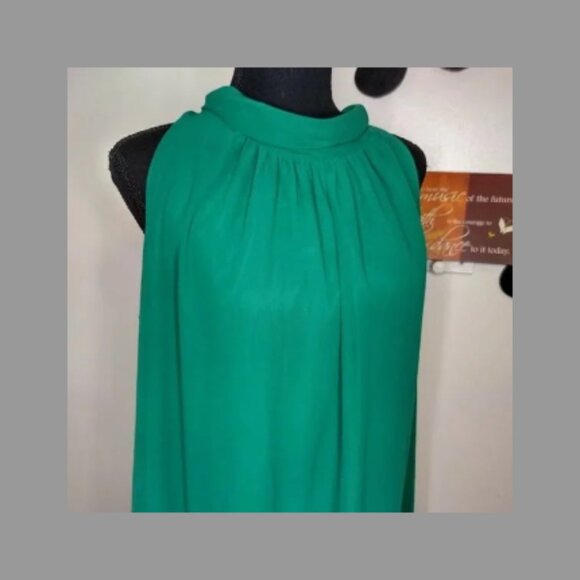 New York & Company XS Eva Mendes Emerald Green Chiffon High Neck Dress Size Med - Picture 3 of 10